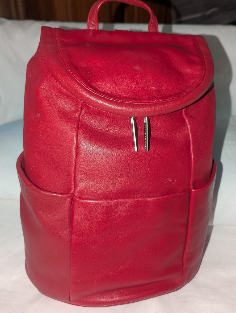 Norm Thompson Red Leather Convertible Backpack